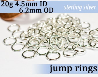 20g 4.5 mm ID 6.2mm OD sterling silver 925 jump rings -- 20g4.50 open jumprings