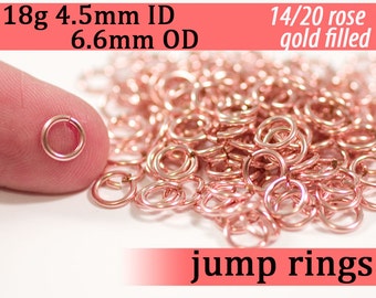 18g 4.5mm ID 6.6mm OD rose gold filled jump rings -- 18g4.50 pink goldfill jumprings 14k goldfilled jewelry supplies findings