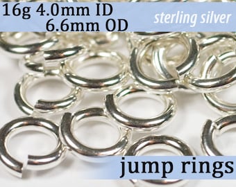 16g 4.0 mm ID 6.6 mm OD sterling silver jump rings -- 16g4.00 jumprings 925 links