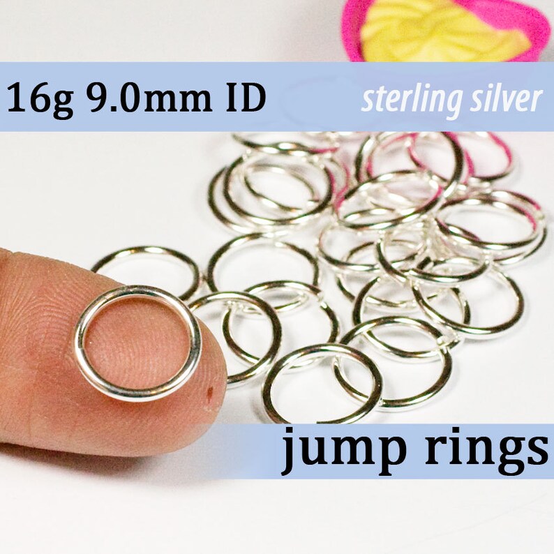 16g 9.0 mm ID sterling silver jump rings 16g9.00 jumprings 925 links image 1