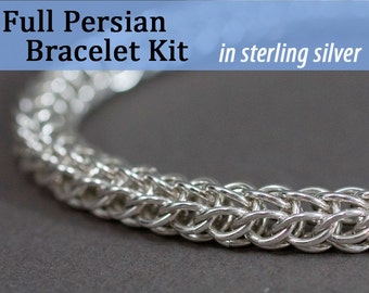 May include: A silver bracelet kit featuring a full Persian chain pattern. The kit is made with sterling silver.