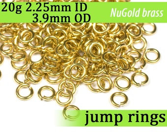 20g 2.25 mm ID 3.9 mm OD NuGold brass jump rings -- 20g2.25 open jumprings