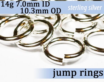 14g 7.0 mm ID 10.3mm OD sterling jump rings -- silver 925 jumprings 14g7.00 links