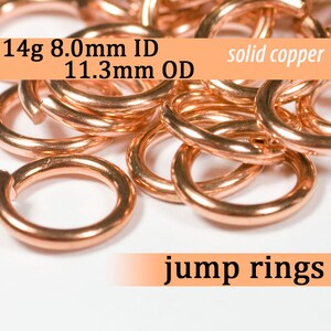 14g 8.0 mm ID 11.3 mm OD copper jump rings -- 14g8.00 open jumprings links