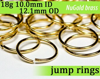 18g 10.0 mm ID 12.1mm OD NuGold brass jump rings -- 18g10.00 open jumprings