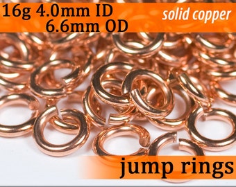 16g 4.0 mm ID 6.6 mm OD copper jump rings -- 16g4.00 open jumprings