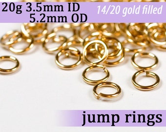 20g 3.5 mm ID 5.2mm OD gold filled jump rings -- 20g3.50 goldfill jumprings 14k goldfilled