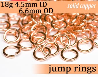 18g 4.5 mm ID 6.6mm OD solid copper jump rings -- 18g4.50 open jumprings findings jewelry supplies links