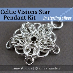 May include: A silver Celtic Visions Star pendant kit in sterling silver. The pendant is a star-shaped design with a central hole. The kit includes all the materials needed to make the pendant.