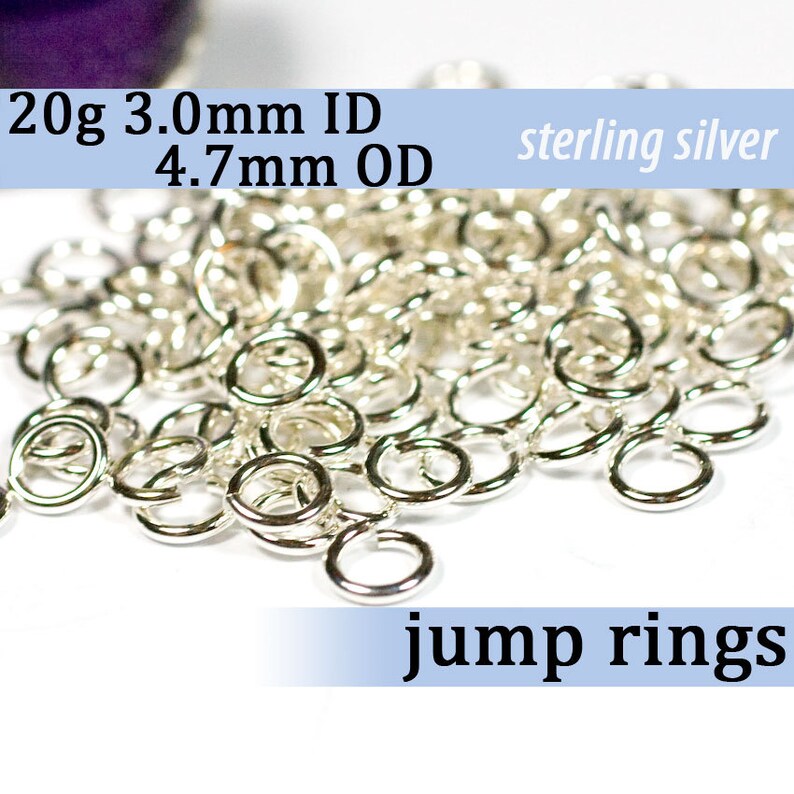 20g 3.0 mm ID 4.7mm OD sterling silver 925 jump rings 20g3.00 open jumprings image 1