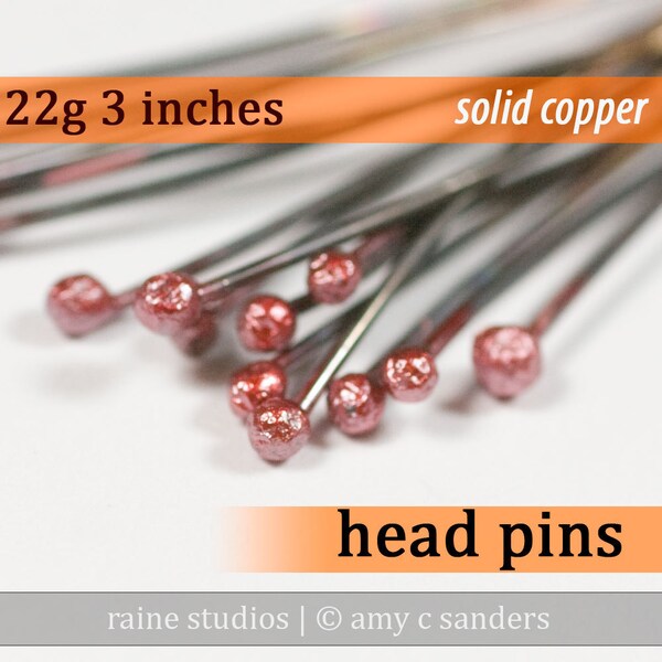 22g 3 inch rosey red oxidized copper ball headpins balled head pins 22g3.00hp 22 gauge handmade 77 mm
