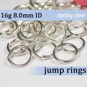 16g 8.0 mm ID sterling silver jump rings -- 16g8.00 jumprings 925 links