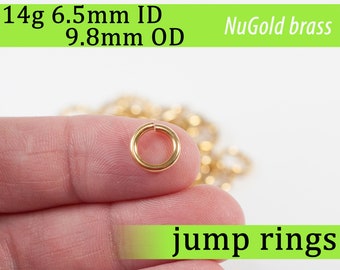 14g 6.5 mm ID 9.8mm OD NuGold brass jump rings -- 14g6.50 open jumprings gold golden links