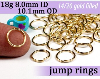 18g 8.0 mm ID gold filled jump rings -- goldfill jumprings 18g8.00 links
