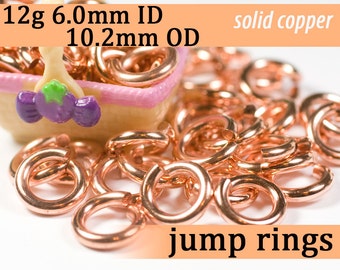 12g 6.0 mm ID 10.2 mm OD copper jump rings -- 12g6.00 open jumprings links