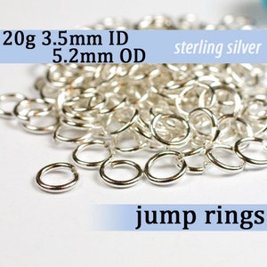 May include: A pile of 20 gauge sterling silver jump rings, each measuring 3.5 mm in inner diameter and 5.2 mm in outer diameter.