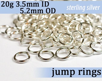 20g 3.5 mm ID 5.2mm OD sterling silver 925 jump rings -- 20g3.50 open jumprings