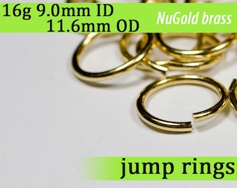 16g 9.0 mm ID 11.6 mm OD NuGold brass jump rings -- 16g9.00 jumprings