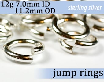 12g 7.0 mm ID 11.2mm OD sterling silver jump rings -- 12g7.00 jumprings 925 links