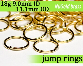 18g 9.0 mm ID 11.1 mm OD NuGold brass jump rings -- 18g9.00 open jumprings