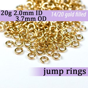20g 2.0 mm ID 3.7mm OD gold filled jump rings -- 20g2.00 goldfill jumprings 14k goldfilled