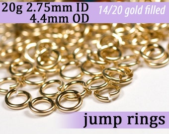 20g 2.75 mm ID 4.4mm OD gold filled jump rings -- 20g2.75 goldfill jumprings 14k goldfilled