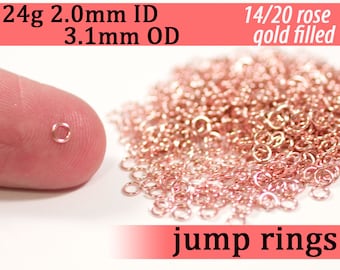 24g 2.0 mm ID 3.1mm OD rose gold filled jump rings 24g2.00 pink goldfill jumprings 14k goldfilled