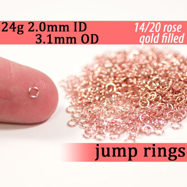 24g 2.0 mm ID 3.1mm OD rose gold filled jump rings 24g2.00 pink goldfill jumprings 14k goldfilled