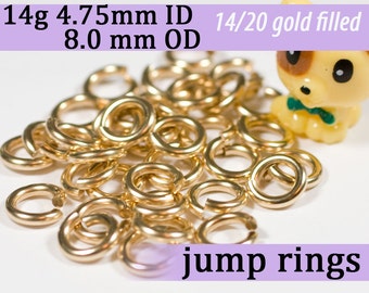 14g 4.75 mm ID 8.0 mm OD gold filled jump rings -- goldfill 14g4.75 jumprings 14k goldfilled