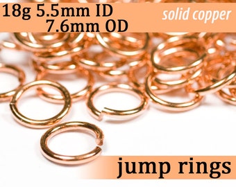 18g 5.5 mm ID 7.6 mm OD copper jump rings -- 18g5.50 open jumprings links