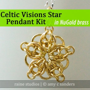 May include: A gold Celtic Visions Star pendant kit in NuGold brass. The pendant is a six-pointed star with a circular design.