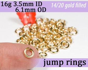 16g 3.5 mm ID 6.1mm OD gold filled jump rings -- goldfill jumprings 16g3.50 links