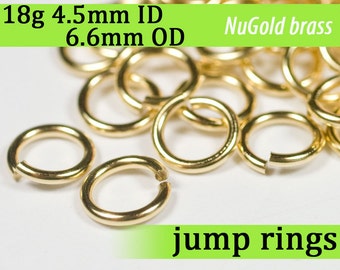 18g 4.5 mm ID 6.6 mm OD NuGold brass jump rings -- 18g4.50 open jumprings