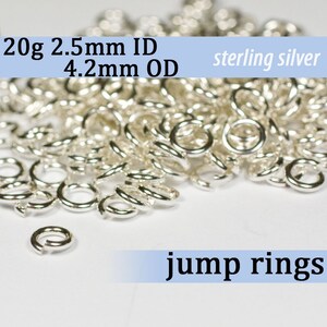 May include: A pile of 20 gauge sterling silver jump rings, each measuring 2.5 mm in inner diameter and 4.2 mm in outer diameter.