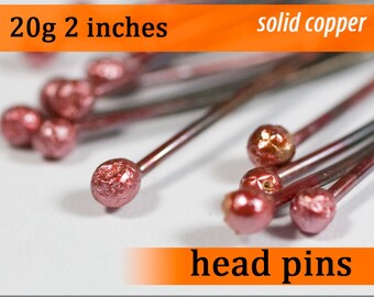 20g 2 inches rosey red oxidized copper ball headpins balled head pins 20g2.00hp 20 gauge handmade 51 mm