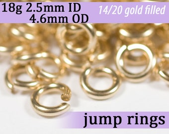 18g 2.5 mm ID 4.6mm OD gold filled jump rings -- 18g2.50 goldfill jumprings 14k goldfilled