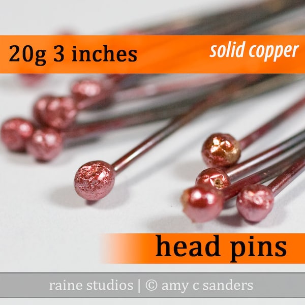20g 3 inches rosey red oxidized copper ball headpins balled head pins 20g3.00hp 20 gauge handmade 76 mm