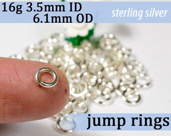 16g 3.5 mm ID 6.1mm OD sterling silver jump rings -- 16g3.50 jumprings 925 links