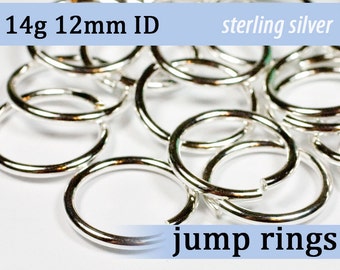 14g 12.0 mm ID sterling jump rings -- silver 925 jumprings 14g12.00 links