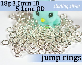 18g 3.0 mm ID 5.1mm OD sterling silver jump rings 925 -- 18g3.00 open jumprings links