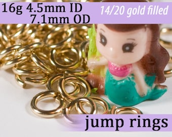 16g 4.5 mm ID  7.1mm OD gold filled jump rings -- 14k goldfill jumprings 16g4.50  chainmaille rings links