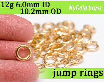 12g 6.0 mm ID 10.2mm OD NuGold brass jump rings -- 12g6.00 jumprings gold golden links