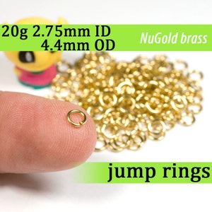 20g 2.75 mm ID 4.4mm OD NuGold brass jump rings -- 20g2.75 open jumprings
