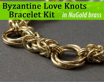 Byzantine Love Knots Bracelet Chainmaille Kit in NuGold Brass