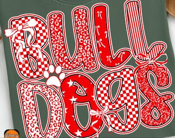 Kokette Bulldoggen Maskottchen PNG, Bulldoggen Schulmannschaft Fußball Shirt PNG, Bulldoggen kariert Leopardenmuster Sublimation, Bulldoggen Geist PNG