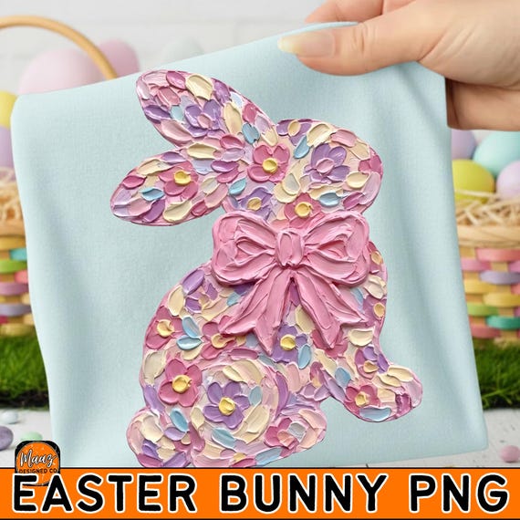 Floral Easter Bunny Png,Brushstroke Coquette Easter Bunny Bow Png,Pastel Spring Easter Png,Trendy Easter Coquette Girl Png