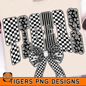 Tigers bow png tigers mascot Png tigers mom tiger team shirt png checkered mascot sublimation trendy tigers mascot design school spirit png