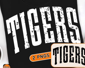Distressed varsity tigers png,tigers football png,tigers team shirt png design,school spirit png mascot sublimation,tigers mascot png