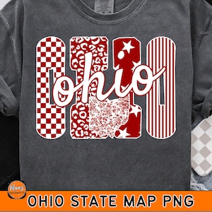 Varsity letters ohio png,Ohio state map png,Ohio state gifts,usa state png,Ohio state Checkered leopard print shirt png sublimation designs