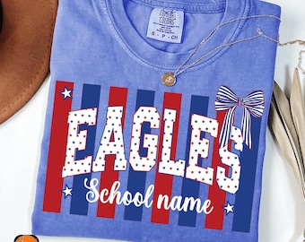 Custom School Mascot Patriotic Design,Striped Coquette Bow 4th July Png Memorial Day Png,Red White Blue Stars Png,Varsity Letters Png